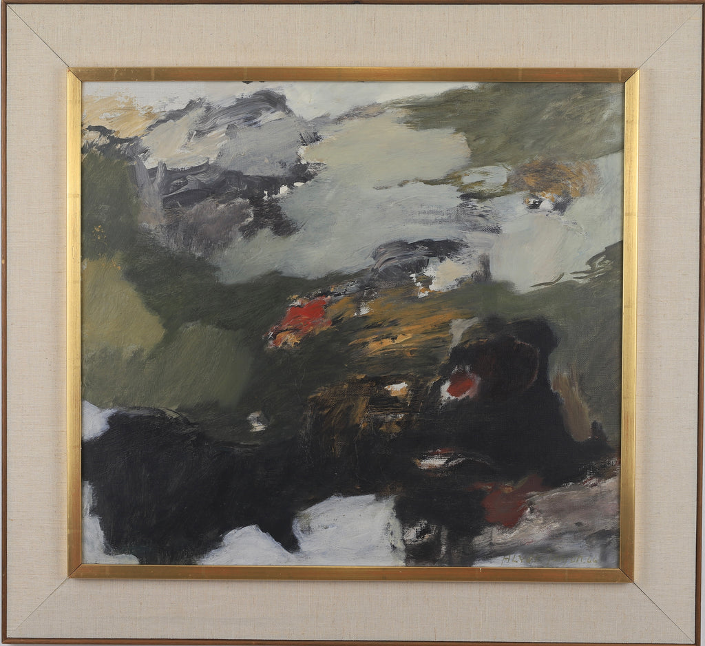 Mid Century Abstract Oil Painting From Sweden 1966