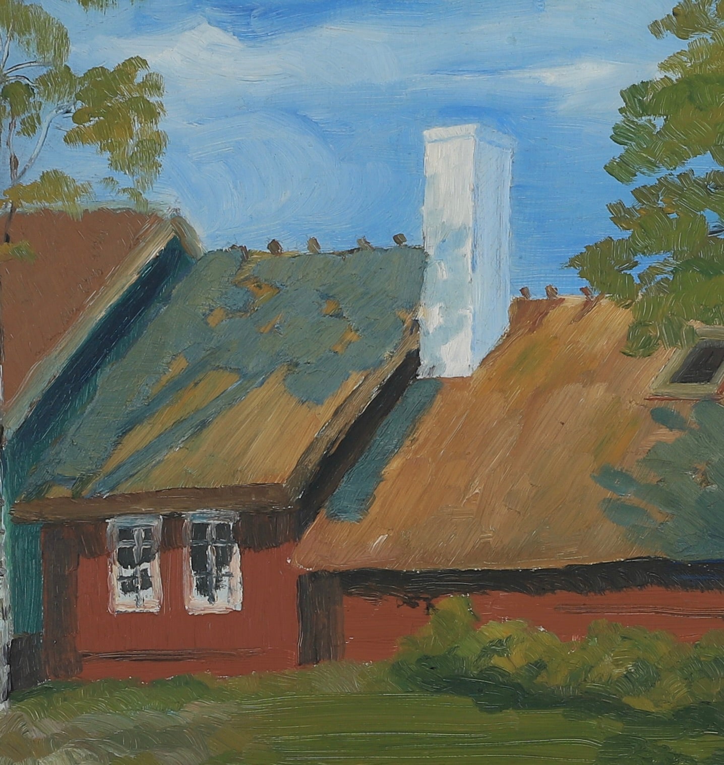 Mid Century Original Vintage Farmhouse Oil Painting from Sweden