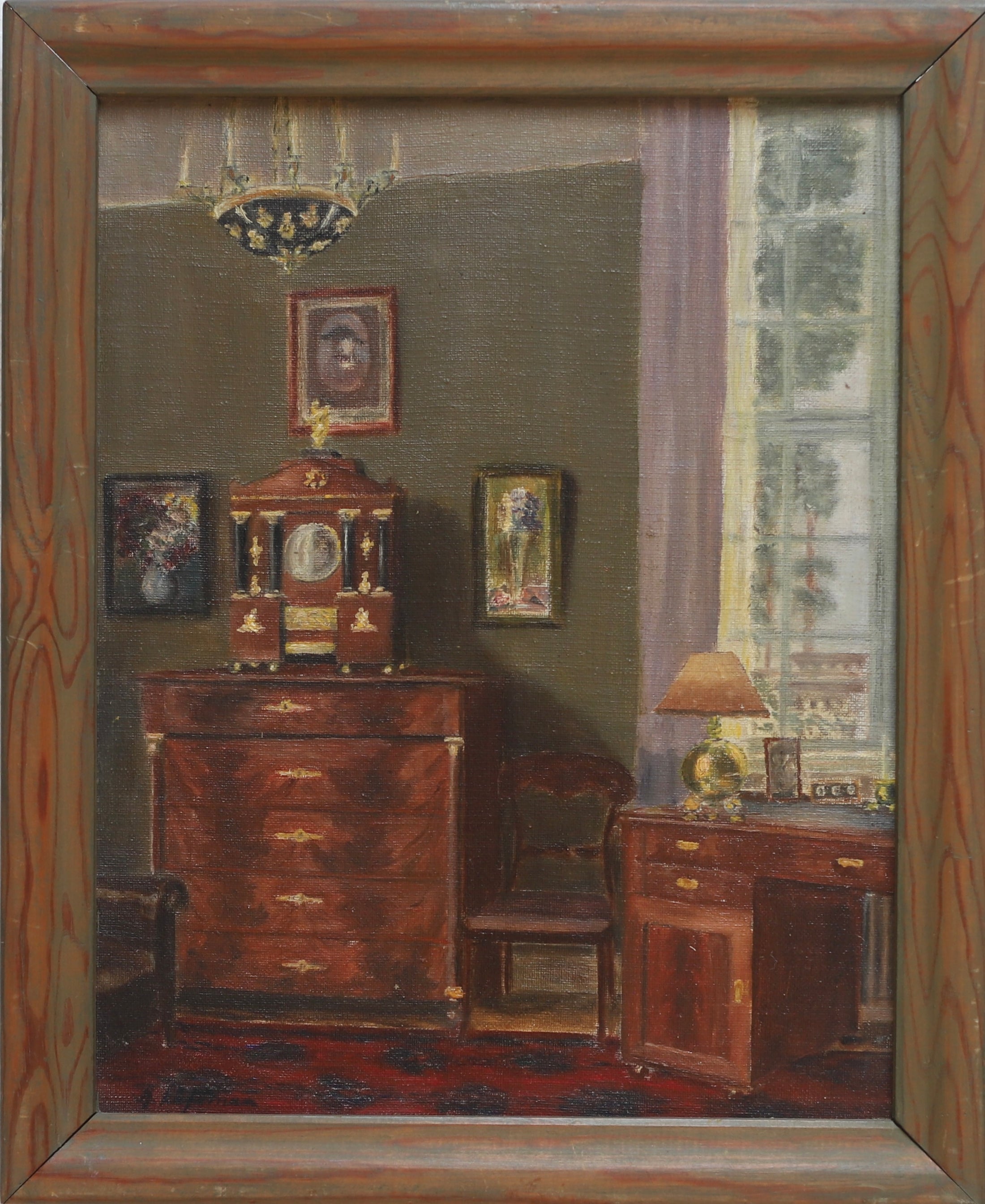 Vintage Art Room Original Interior Oil Painting from Sweden