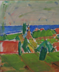 Load image into Gallery viewer, Colorful Swedish Mid Century Original Landscape Oil Painting 1958
