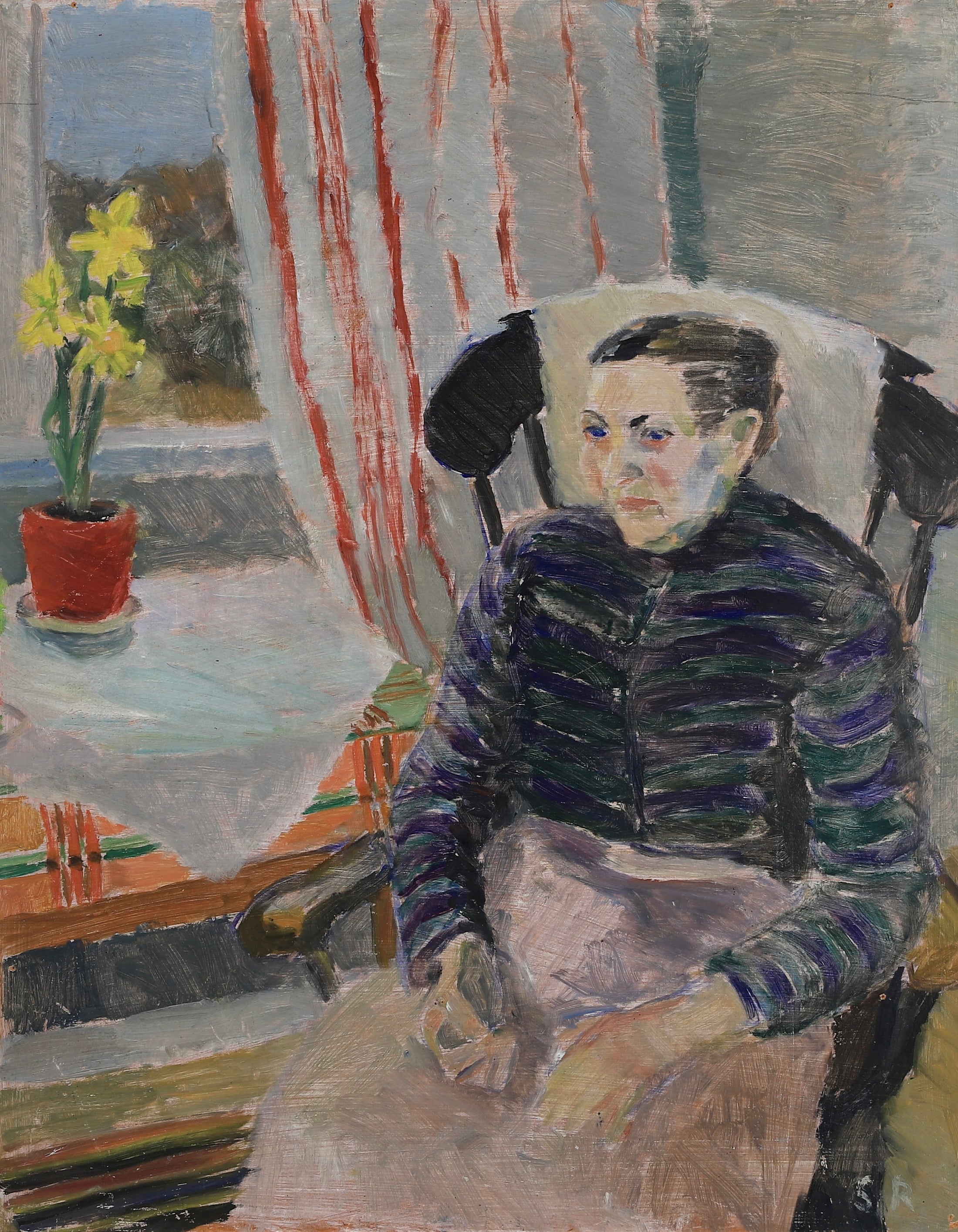 Swedish Vintage Figure in Interior Oil Painting From Sweden