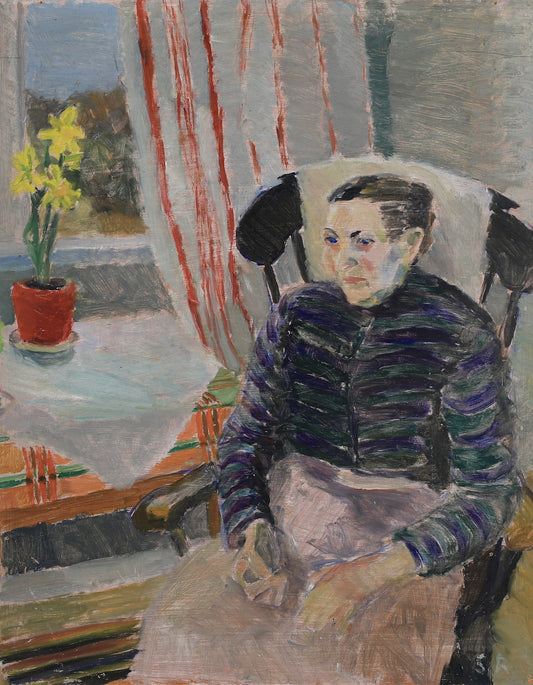 Swedish Vintage Figure in Interior Oil Painting From Sweden