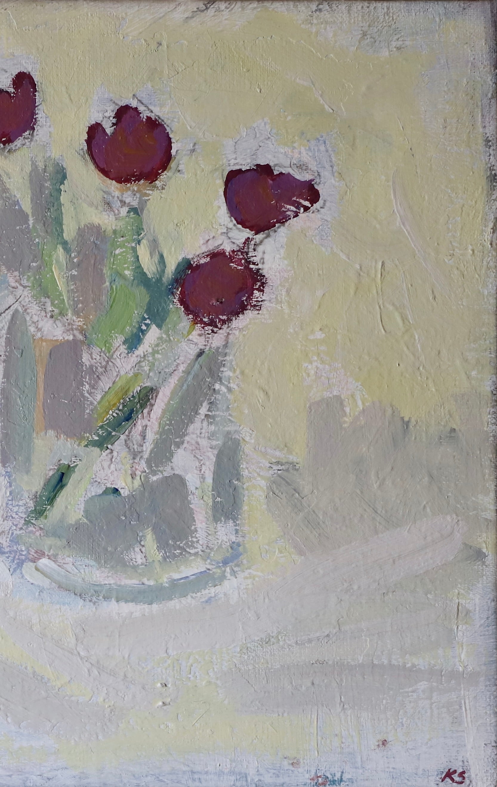 Mid Century Original Still Life Oil Painting of Tulips From Sweden