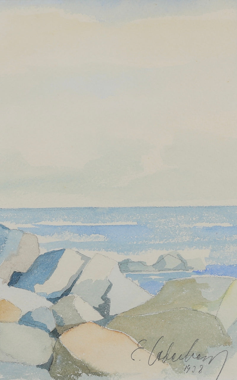 Mid Century Original Coastal Watercolor From Sweden