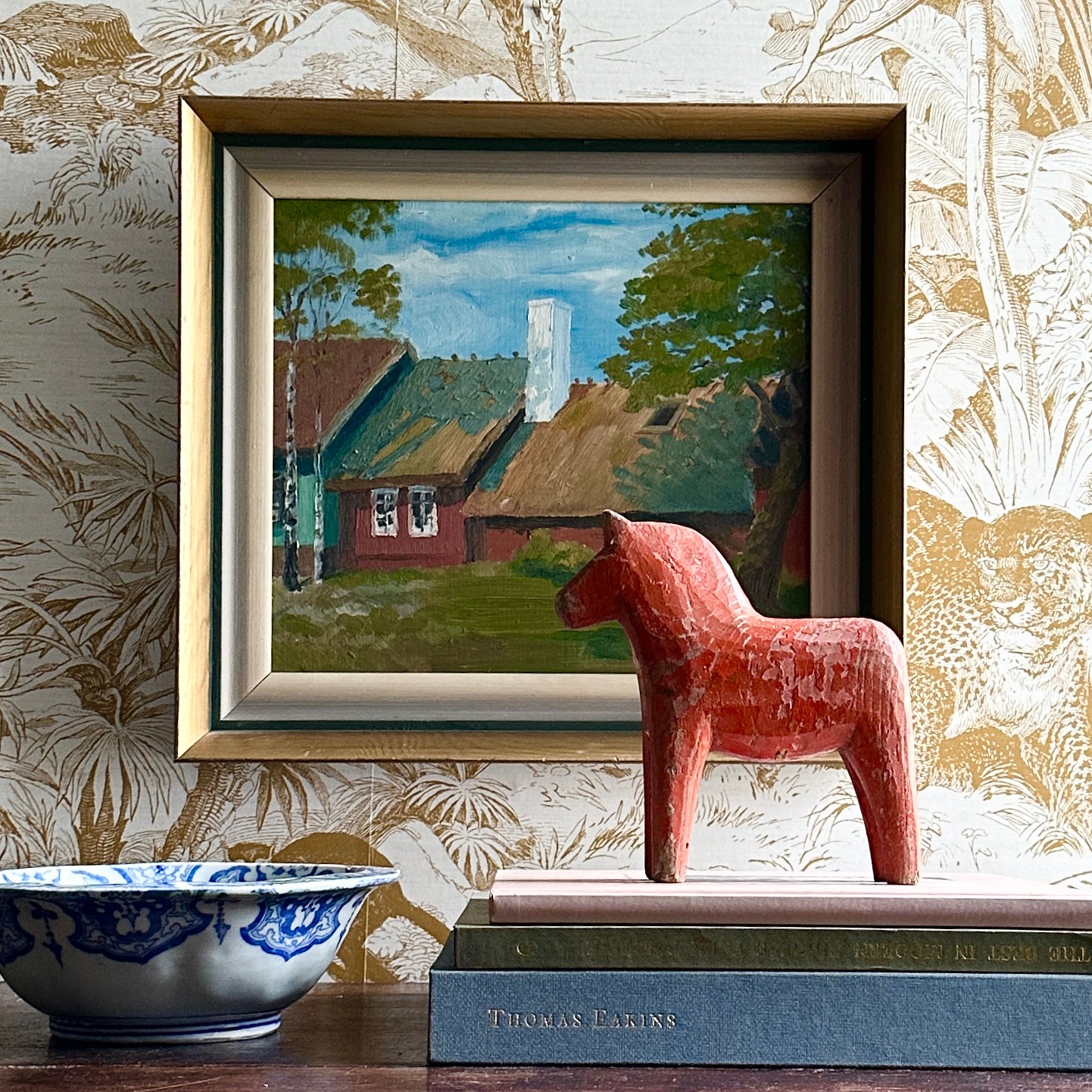 Mid Century Original Vintage Farmhouse Oil Painting from Sweden