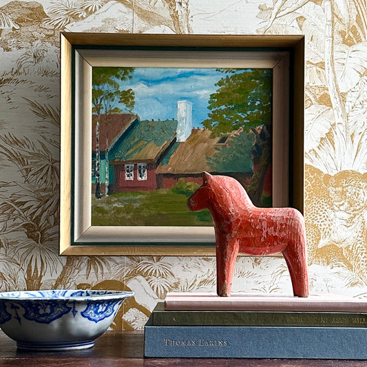 Mid Century Original Vintage Farmhouse Oil Painting from Sweden