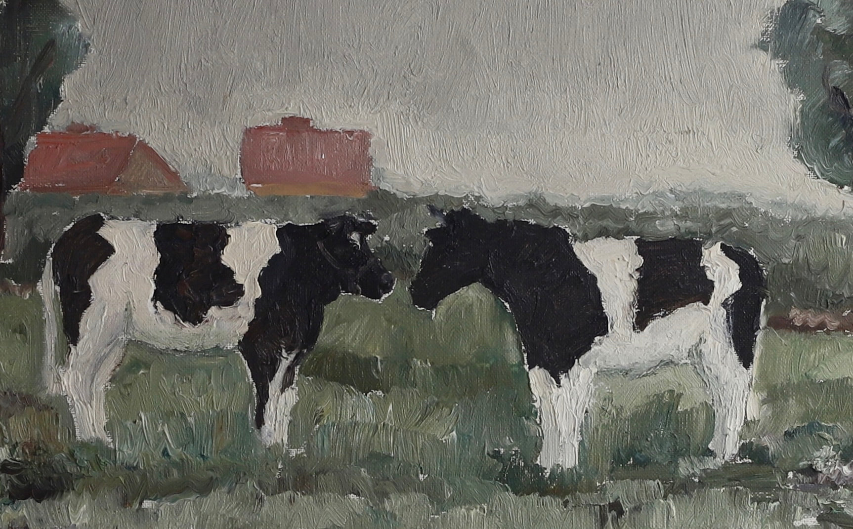 Vintage Art Room Original Oil Painting of Cows From Sweden