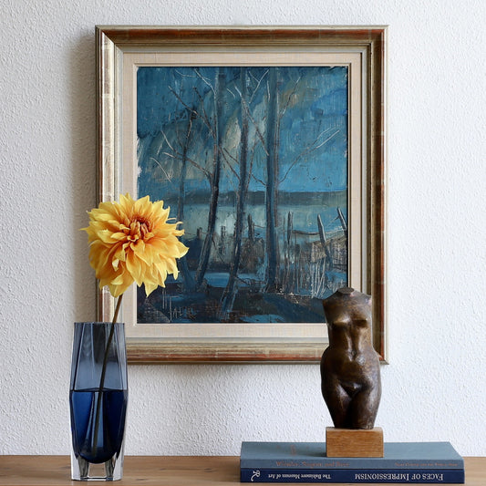 Vintage Art Mid Century Original Oil Painting Landscape from Sweden