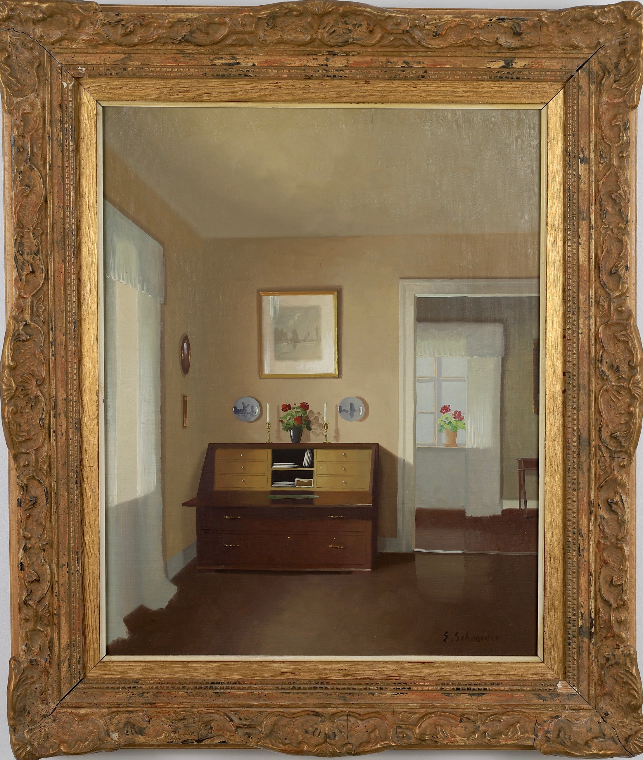 Vintage Art Room Original Interior Oil Painting from Sweden