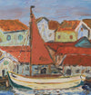 Mid Century Original Harbor Oil Painting From Sweden 1960