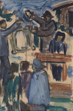 Vintage Painting of Figures from Sweden 1957