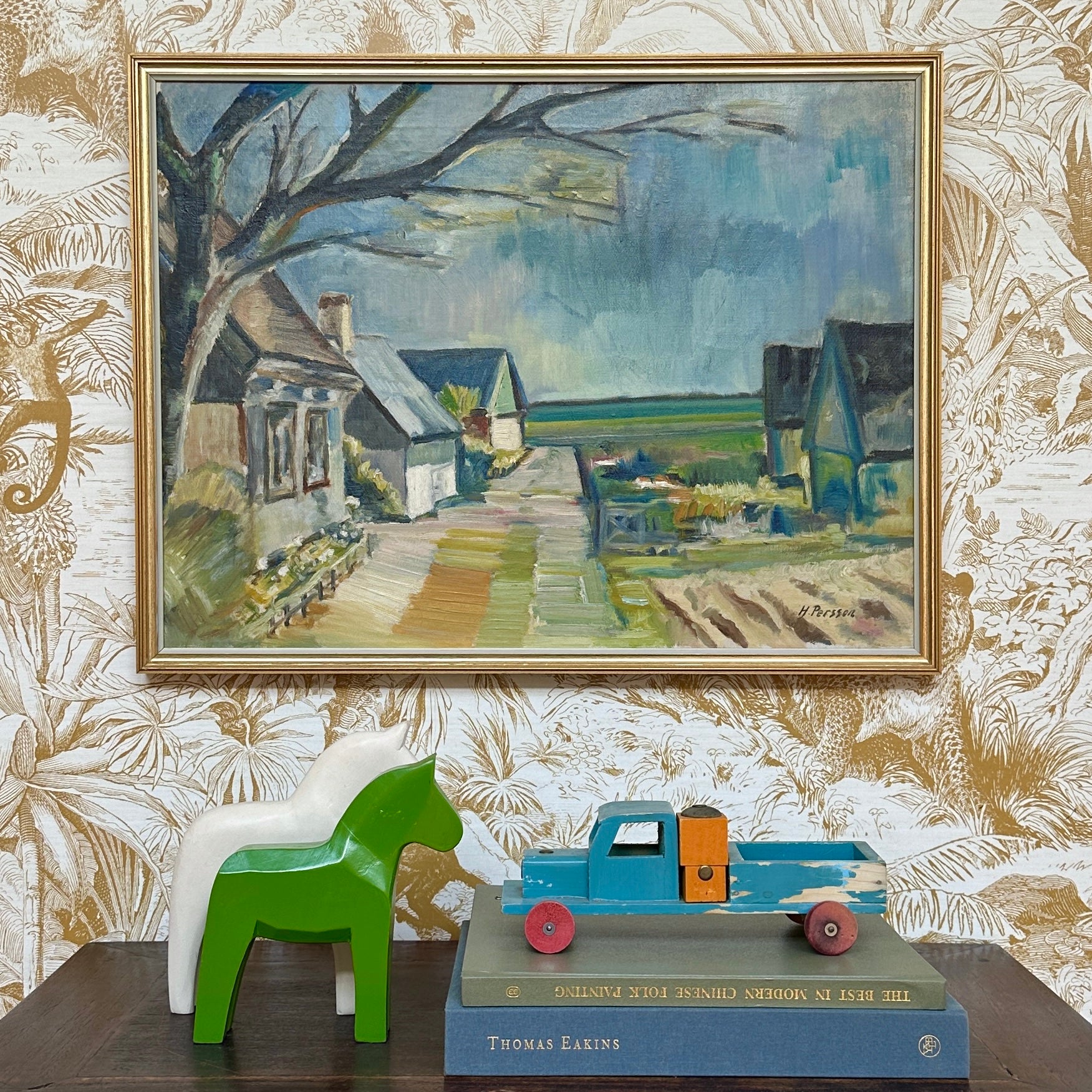 Original Vintage Farmhouse Oil Painting from Sweden