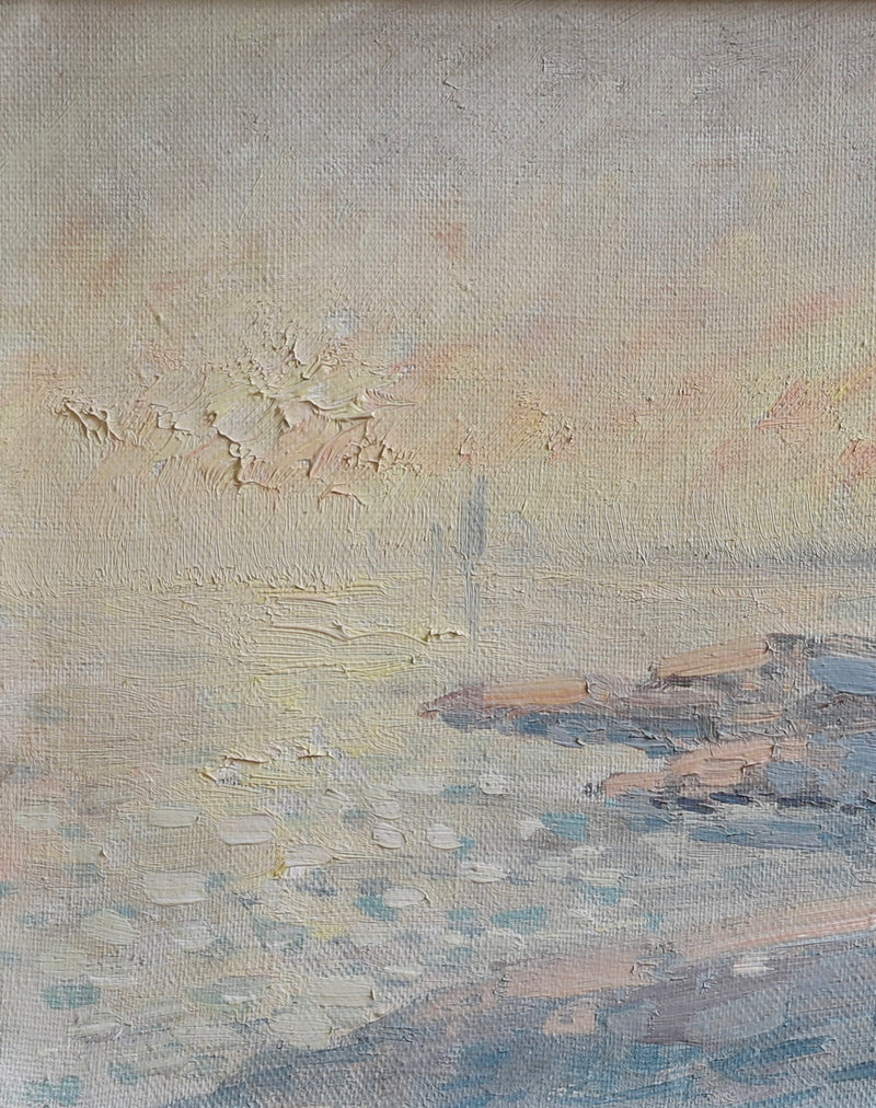 Vintage Art Mid Century Coastal Oil Painting by from Sweden