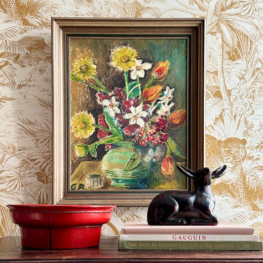 Vintage Art Room Original Still Life Oil Painting Sweden