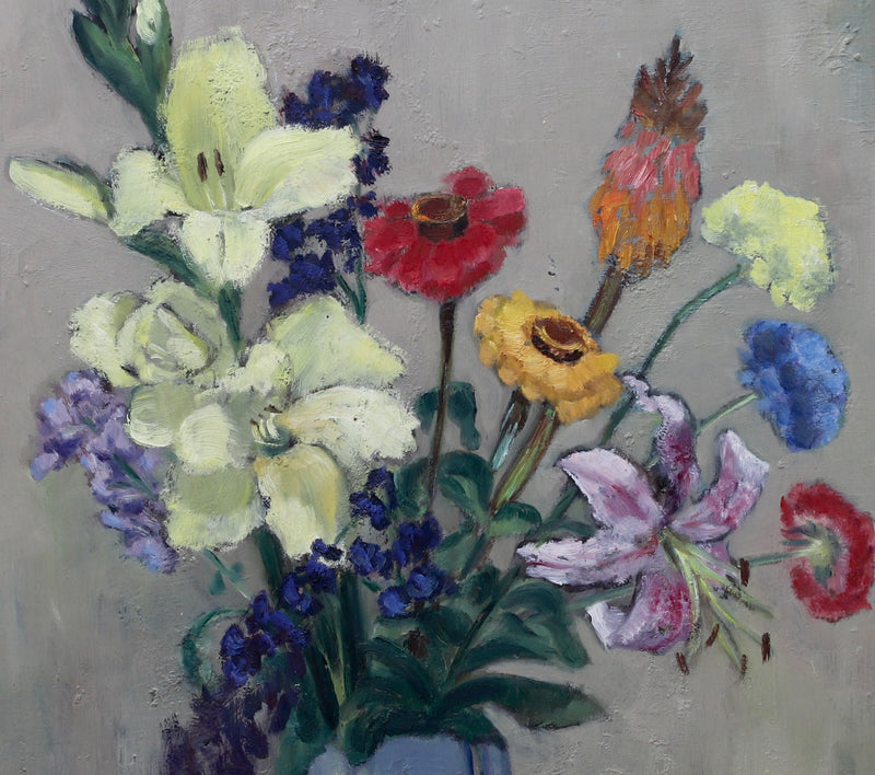 Mid Century Original Still Life Floral Oil Painting Sweden