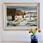 Mid Century Vintage Original Farmhouse Oil Painting from Sweden