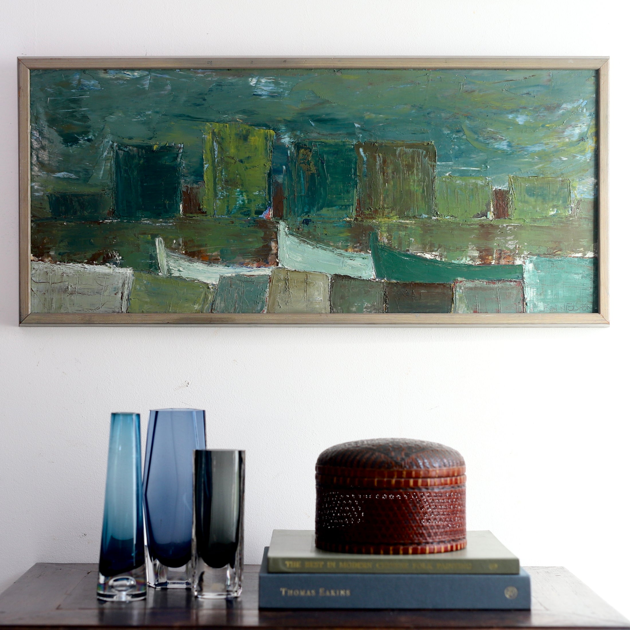 Vintage Art Room Mid Century Original Oil Painting from Sweden