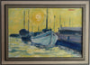 Original Vintage Art Oil Painting Of Harbor From Sweden