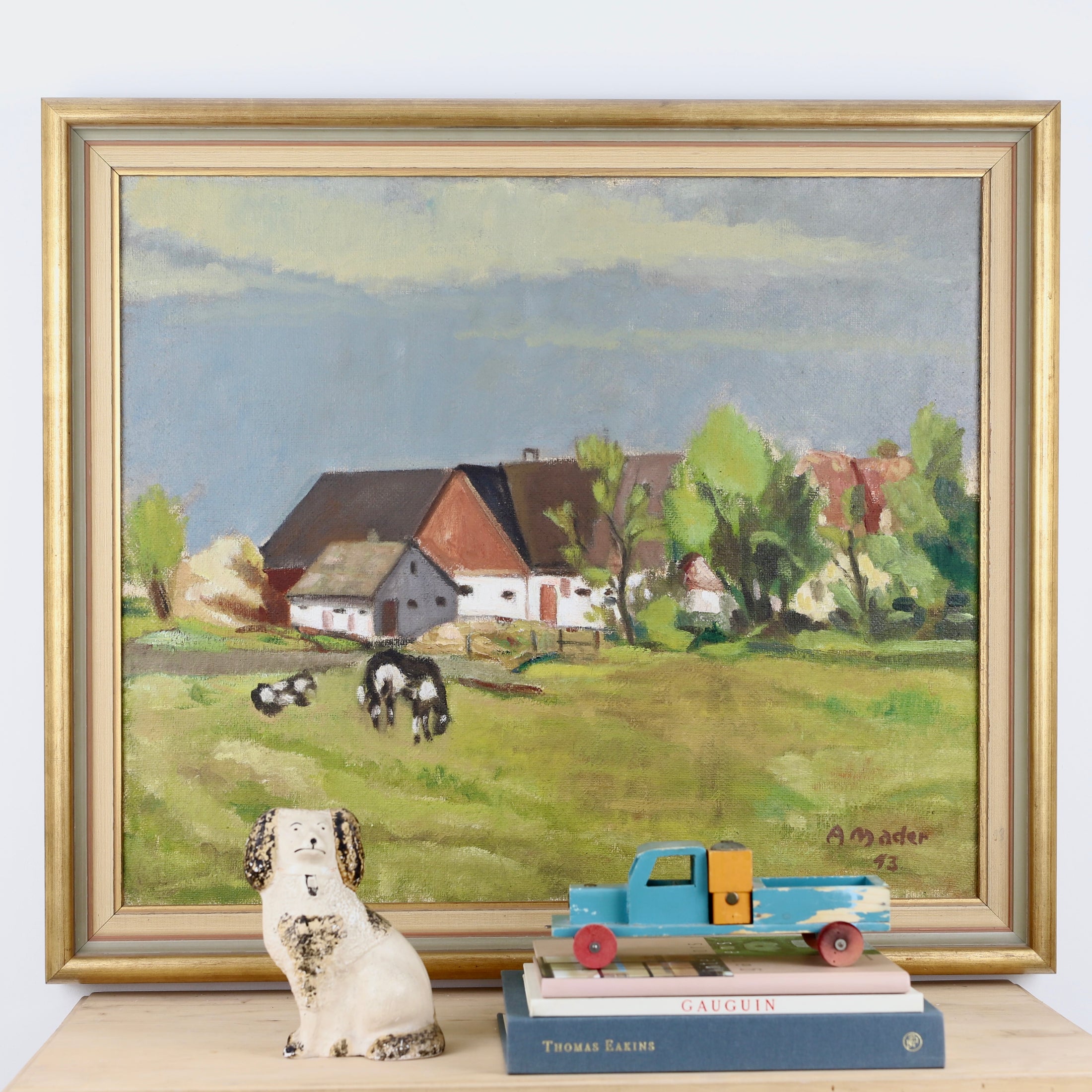Vintage Art Original Oil Painting of Horses From Sweden