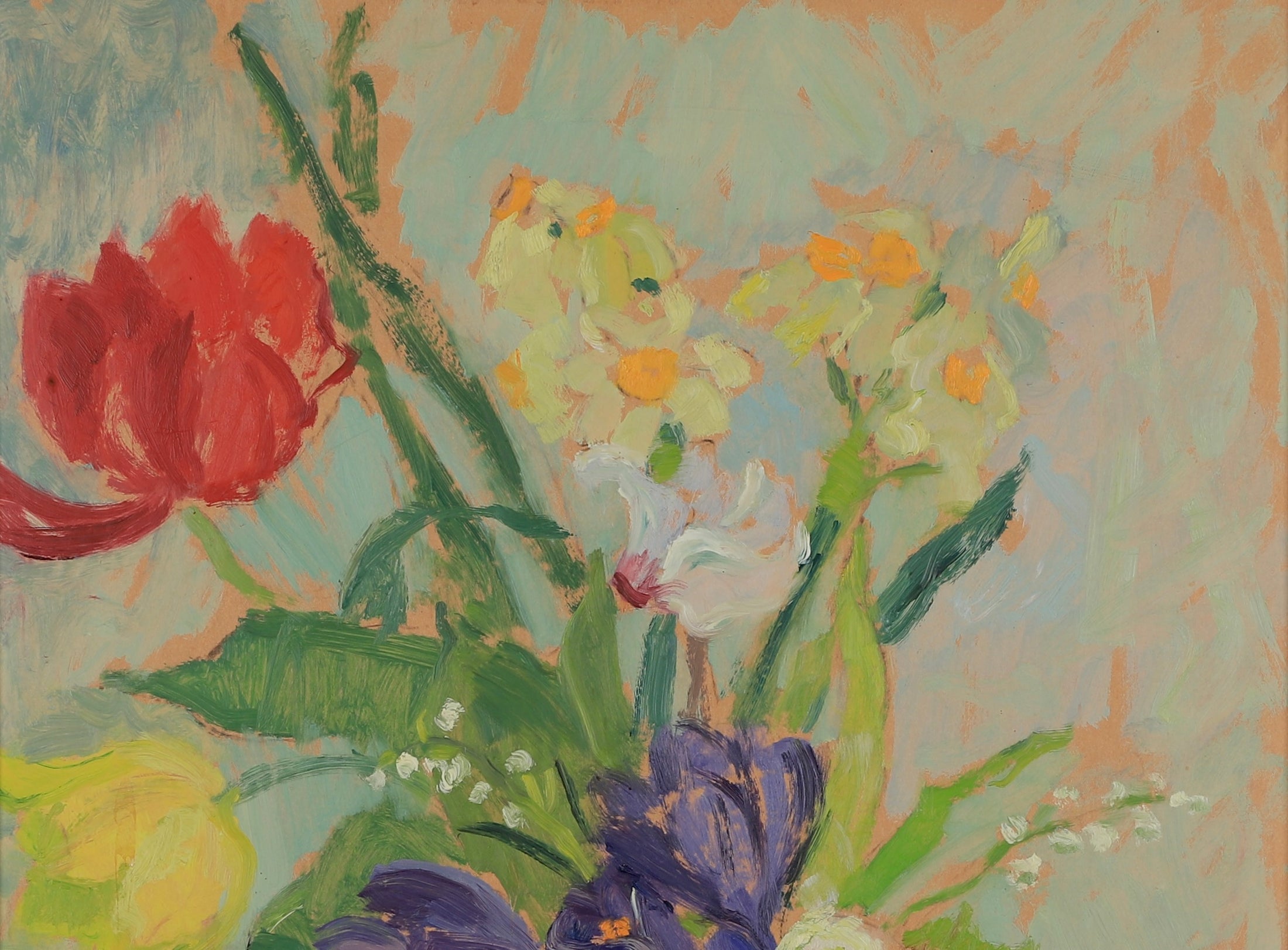 Original Still Life Floral Oil Painting Vintage Mid Century Sweden