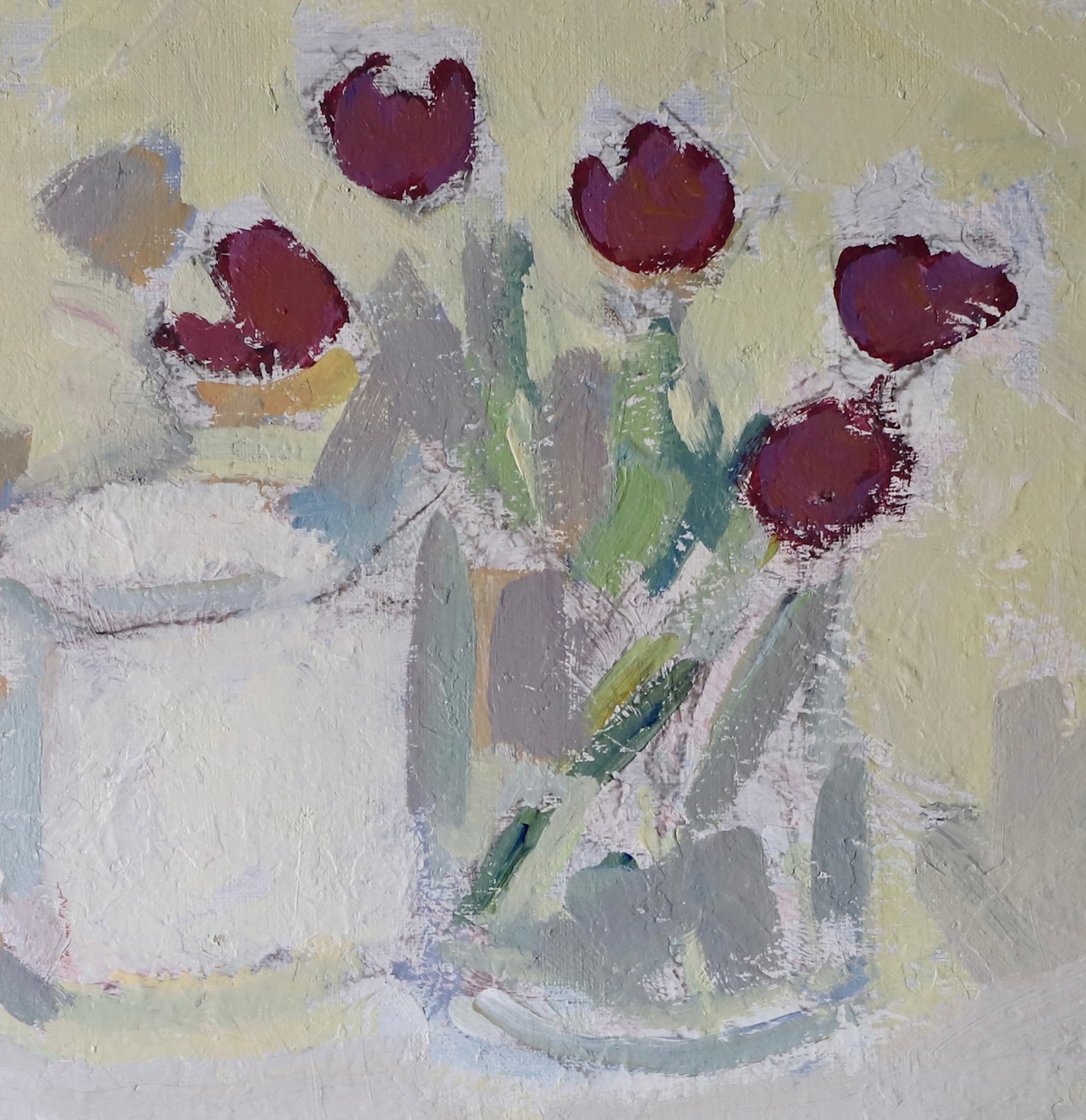 Mid Century Original Still Life Oil Painting of Tulips From Sweden