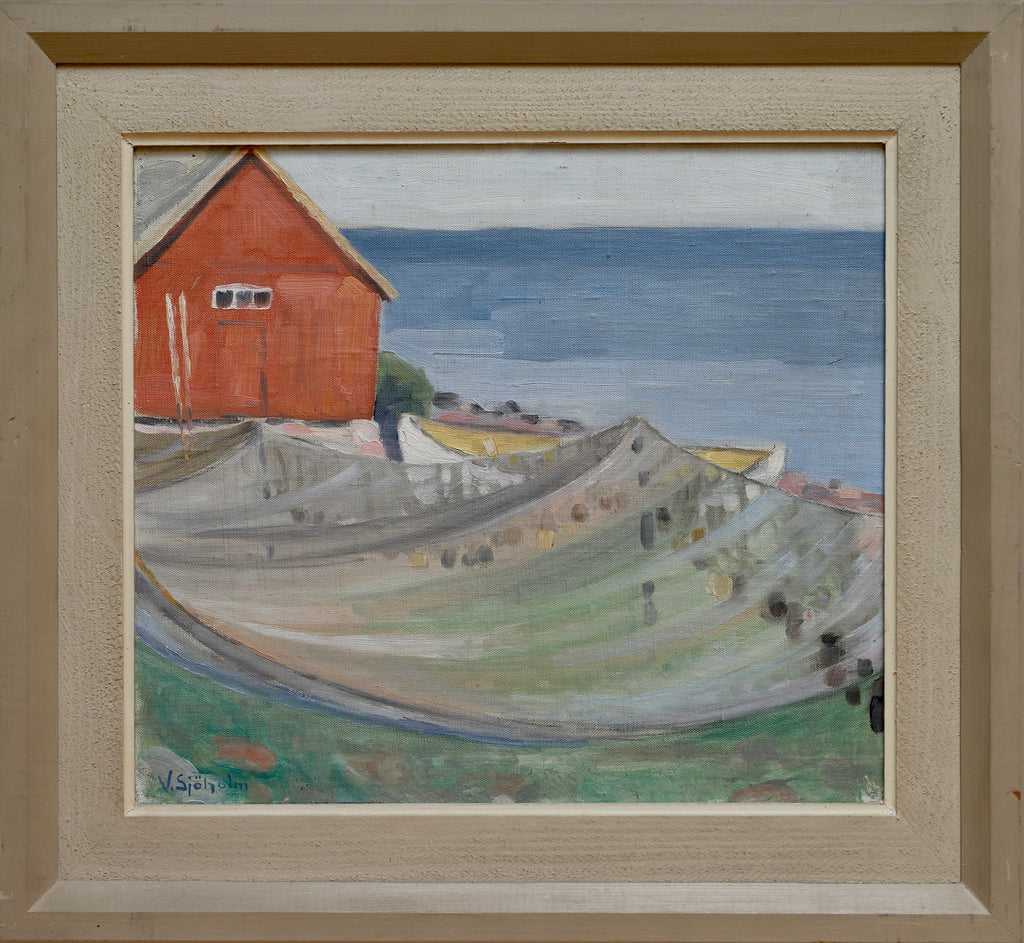 Original Oil Painting Vintage Mid Century From Sweden by V Sjöholm