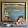 Original Vintage Art Harbor Oil Painting From Sweden