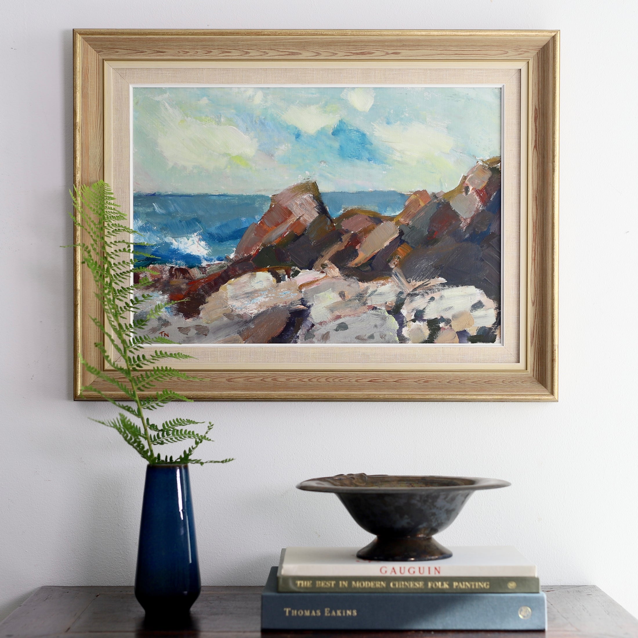 Vintage Coastal Painting by T Nilsson from Sweden