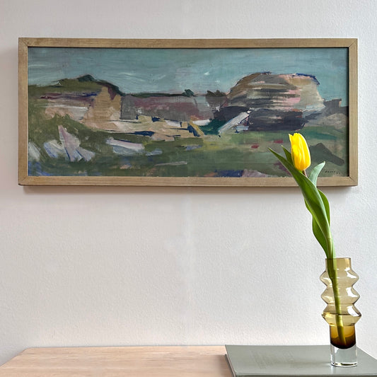 Vintage Art Room Mid Century Original Oil Painting from Sweden 1954