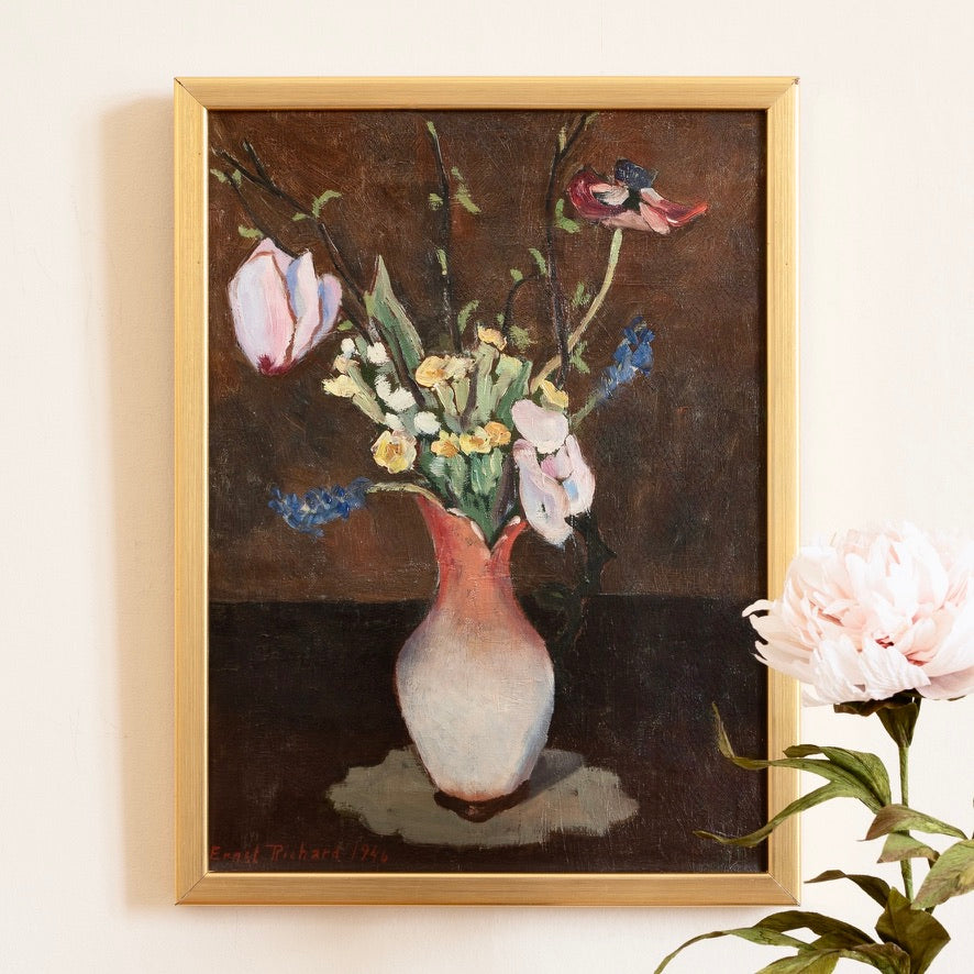 Colorful Original Vintage Still Life Oil Painting from Sweden