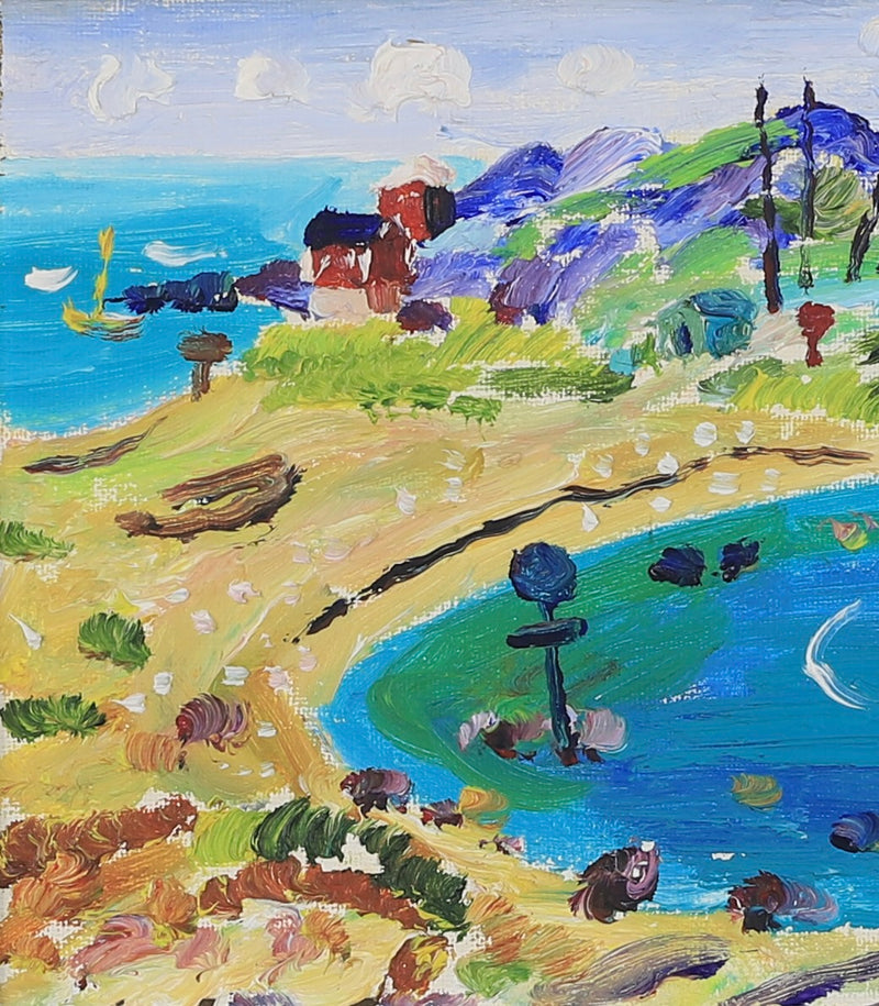 Original Vintage Colorful Coastal Oil Painting from Sweden