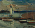 Load image into Gallery viewer, Original Vintage Art Oil Painting Of Harbor From Sweden 1949
