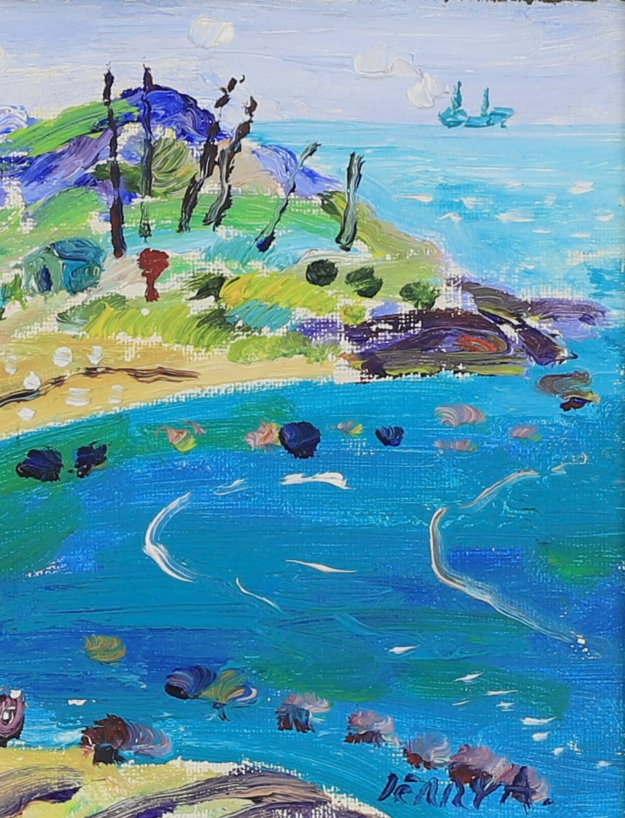 Original Vintage Colorful Coastal Oil Painting from Sweden
