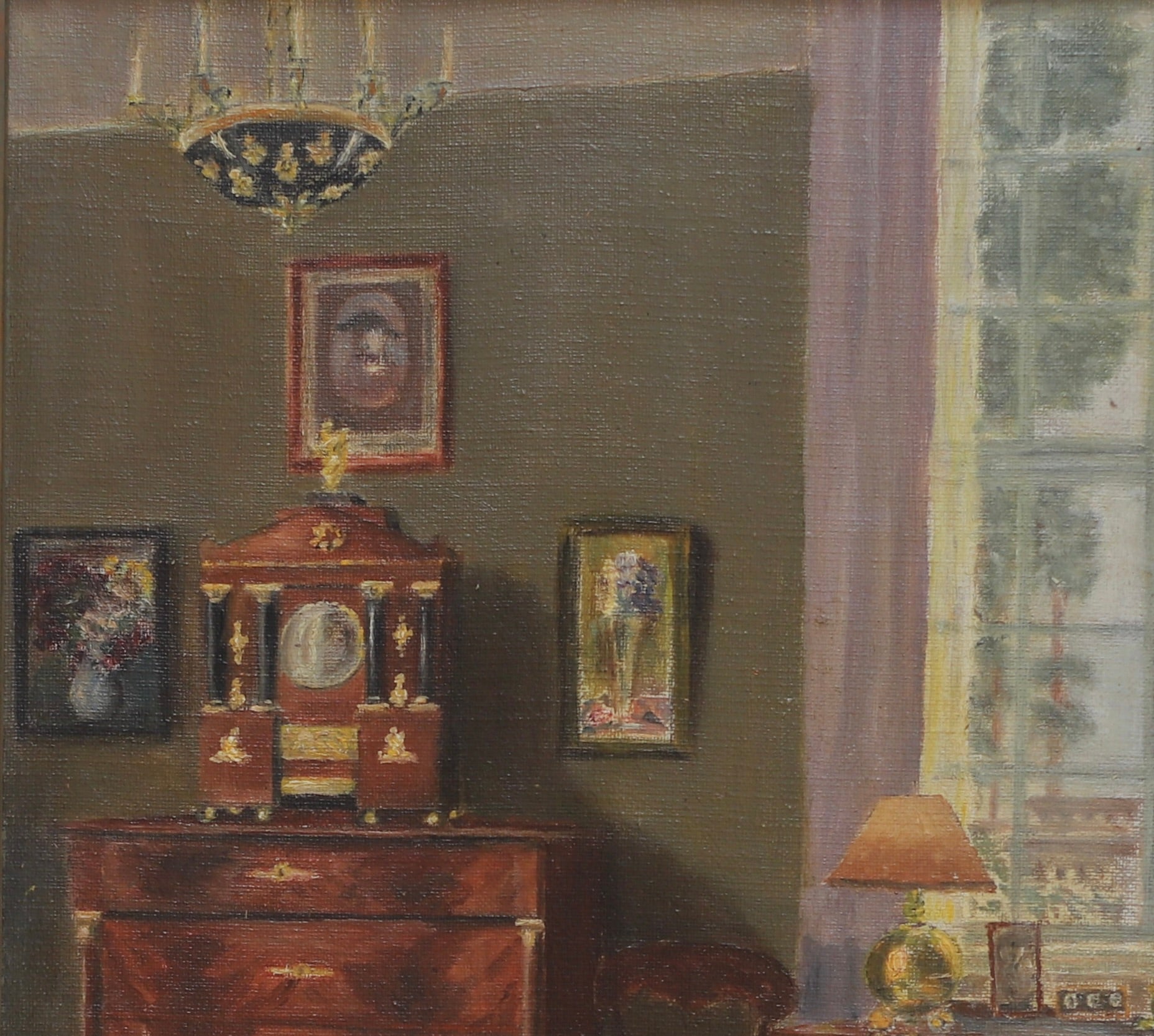 Vintage Art Room Original Interior Oil Painting from Sweden