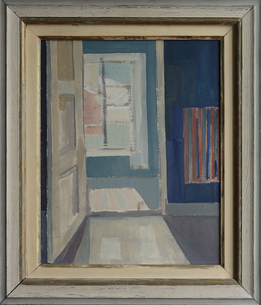 Vintage Original Oil Painting Interior Scene 1956