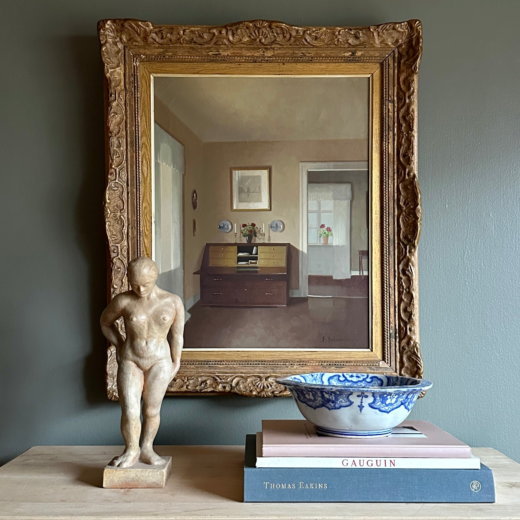 Vintage Art Room Original Interior Oil Painting from Sweden