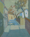 Colorful Swedish Vintage Original Streetscape Oil Painting