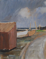 Original Vintage Art Coastal Oil Painting From Sweden 1967