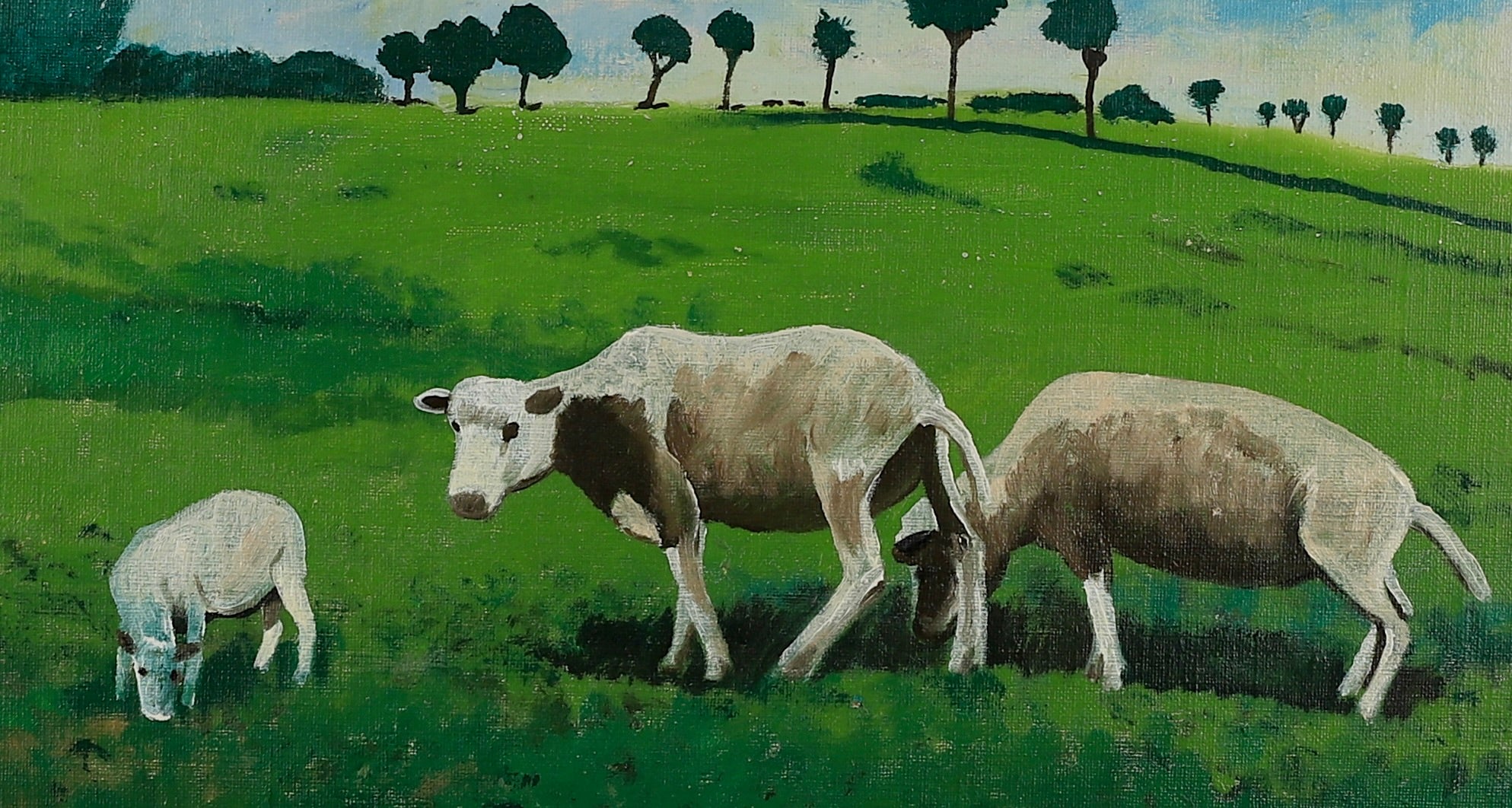 Vintage Art Room Original Oil Painting of Cows From Sweden