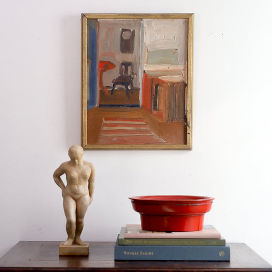 Mid Century Interior Oil Painting From Sweden