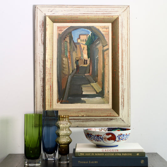 Mid Century Original Cityscape Oil Painting From Sweden