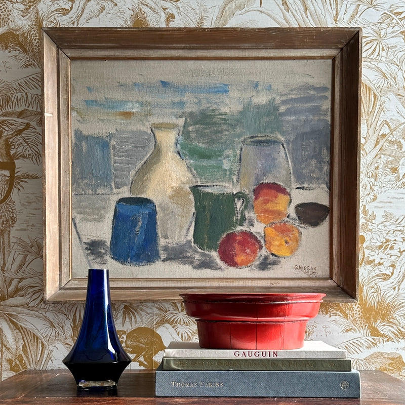 Vintage Art Room Mid Century Still Life Oil Painting From Sweden 1965