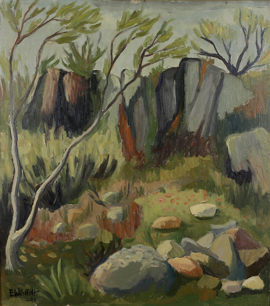 Swedish Mid Century Vintage Art Landscape Oil Painting 1944