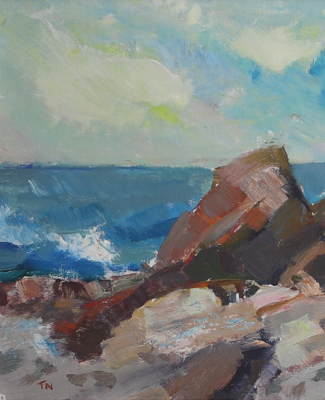 Vintage Coastal Painting by T Nilsson from Sweden