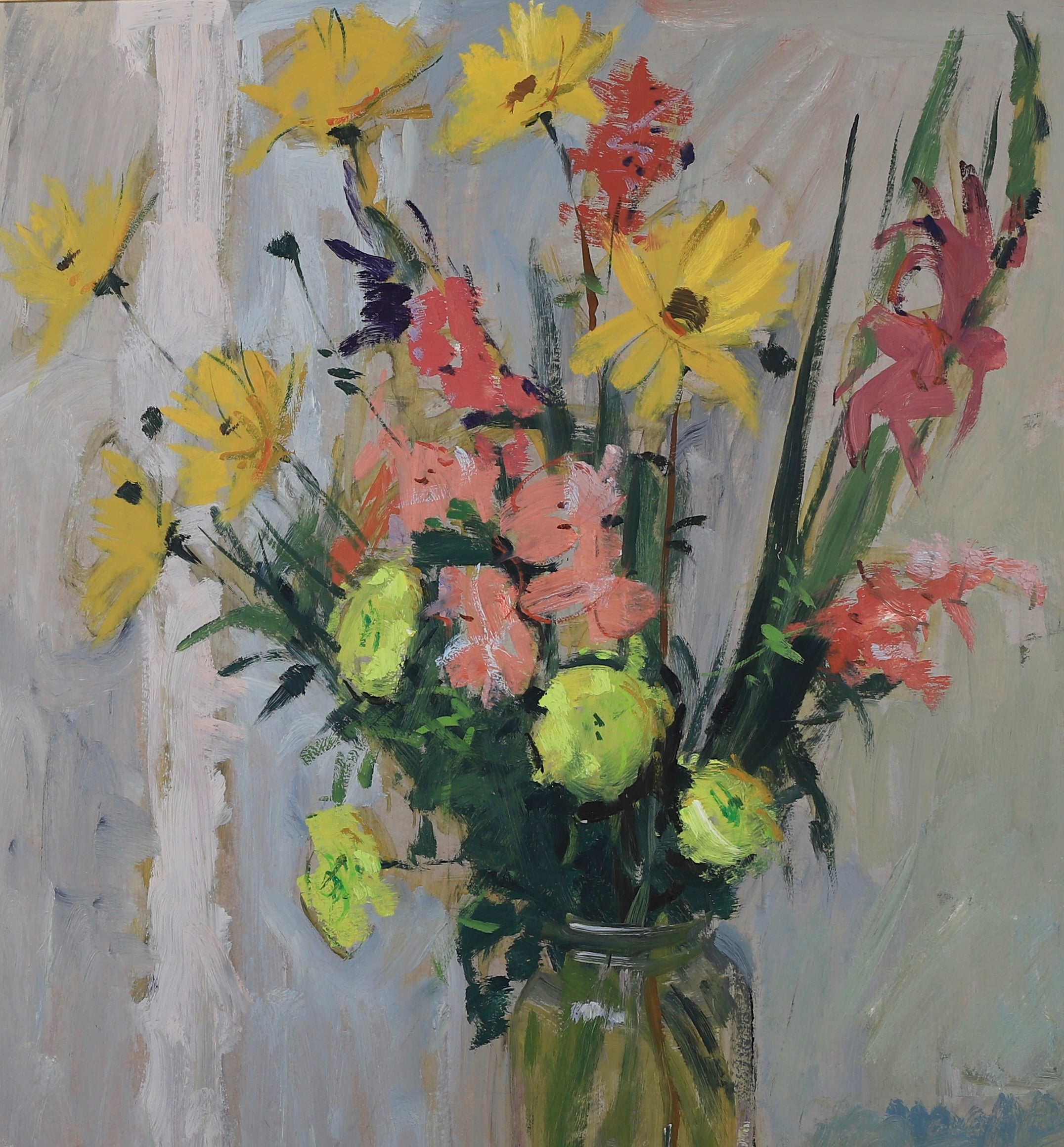 Vintage Mid Century Original Floral Still Life Oil Painting Sweden 1943
