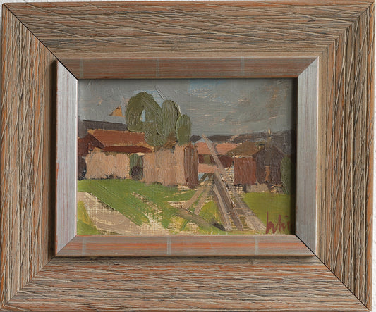 Mid Century Original Vintage Farmhouse Oil Painting from Sweden