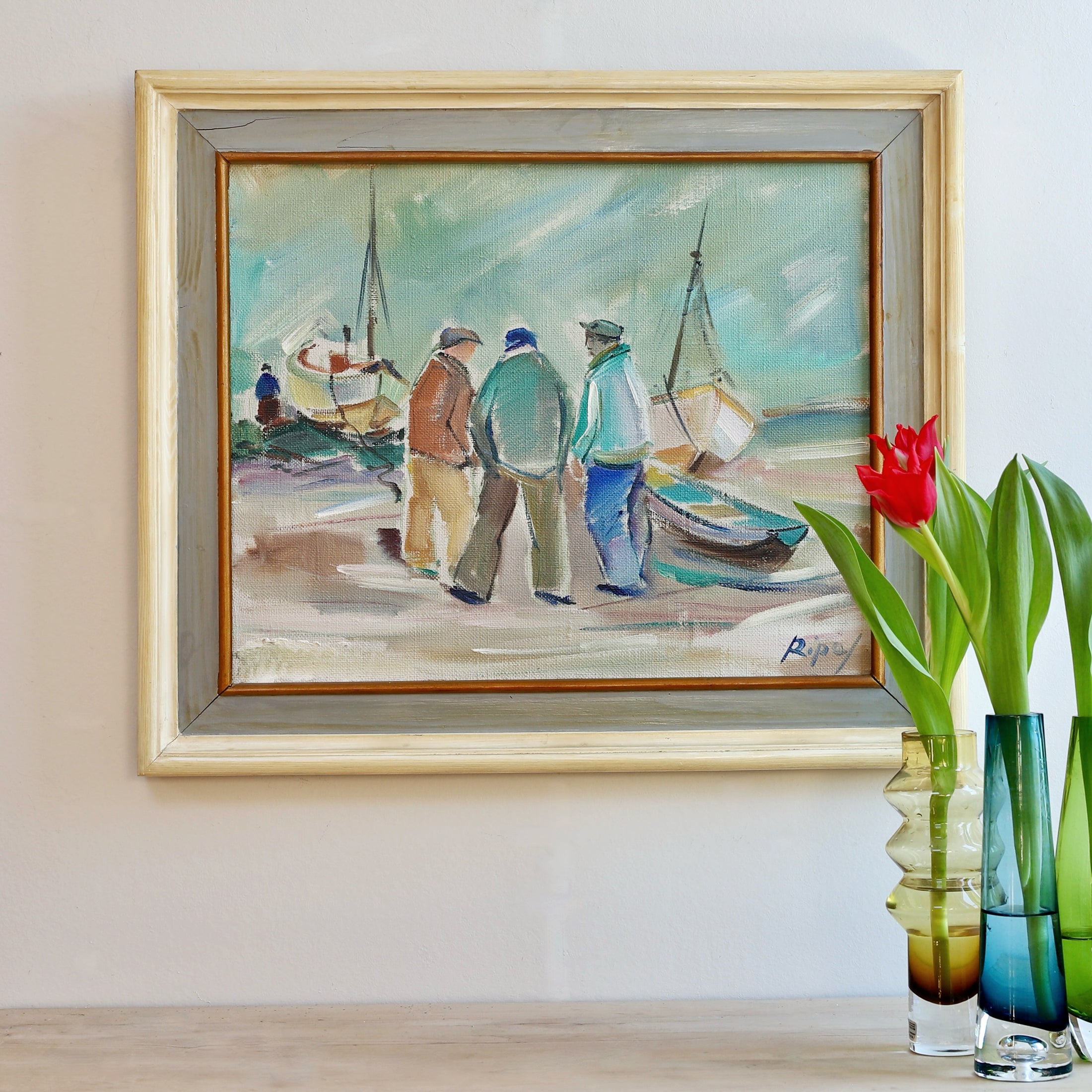 Vintage Original Harbor Oil Painting By H Ripa From Sweden
