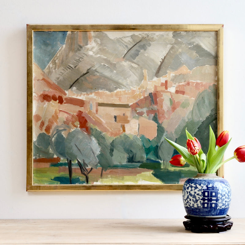 Mid Century Vintage Original Landscape Oil Painting From Sweden 1956