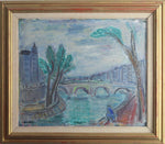Vintage Art Room Mid Century Oil Painting of Paris From Sweden