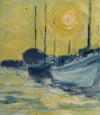 Original Vintage Art Oil Painting Of Harbor From Sweden